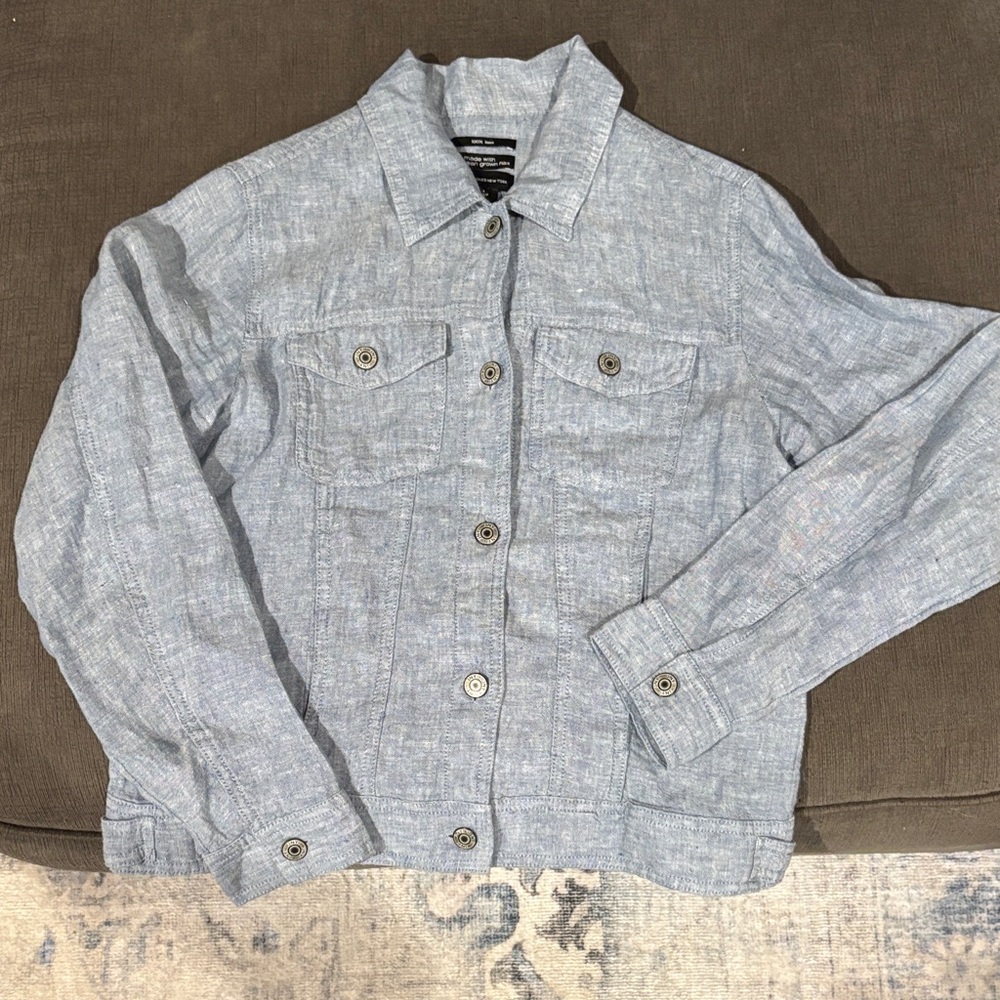 Jones New York Linen Button-Up Shirt Jacket in Light Blue